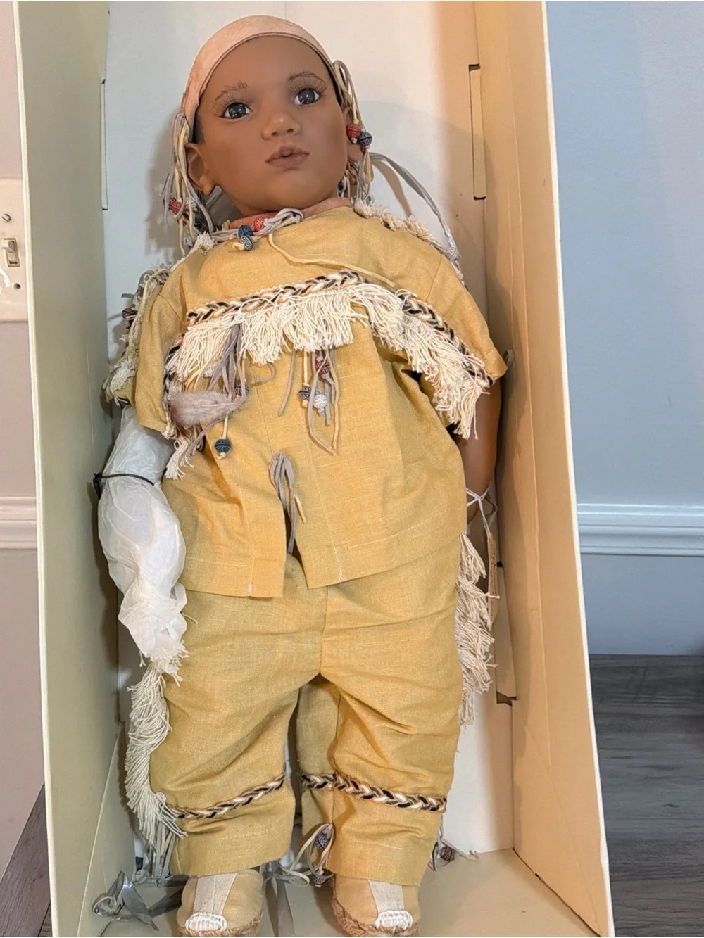 Annette Himstedt Doll Takuma Handcrafted Yellow Kids' Doll with Fringe Outfit